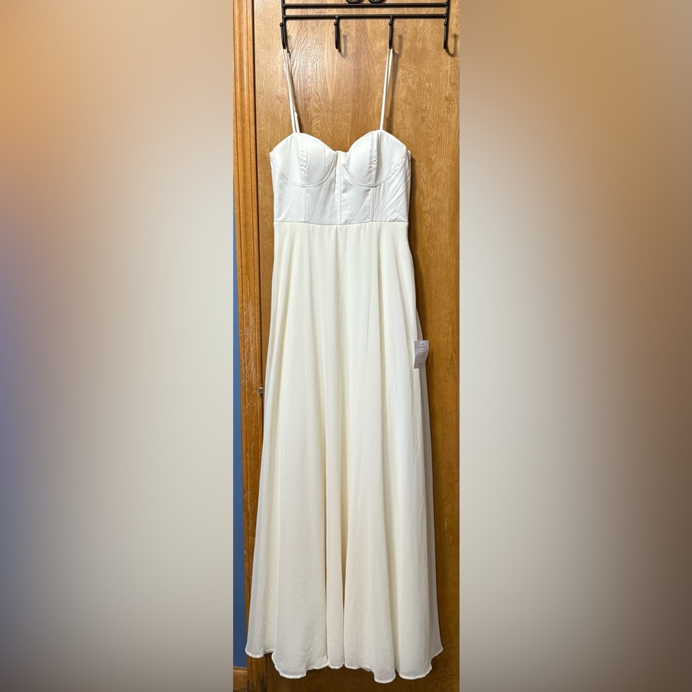 Lulus Women’s M Bustier Cream Maxi Dress Beach Wedding Ready NWT